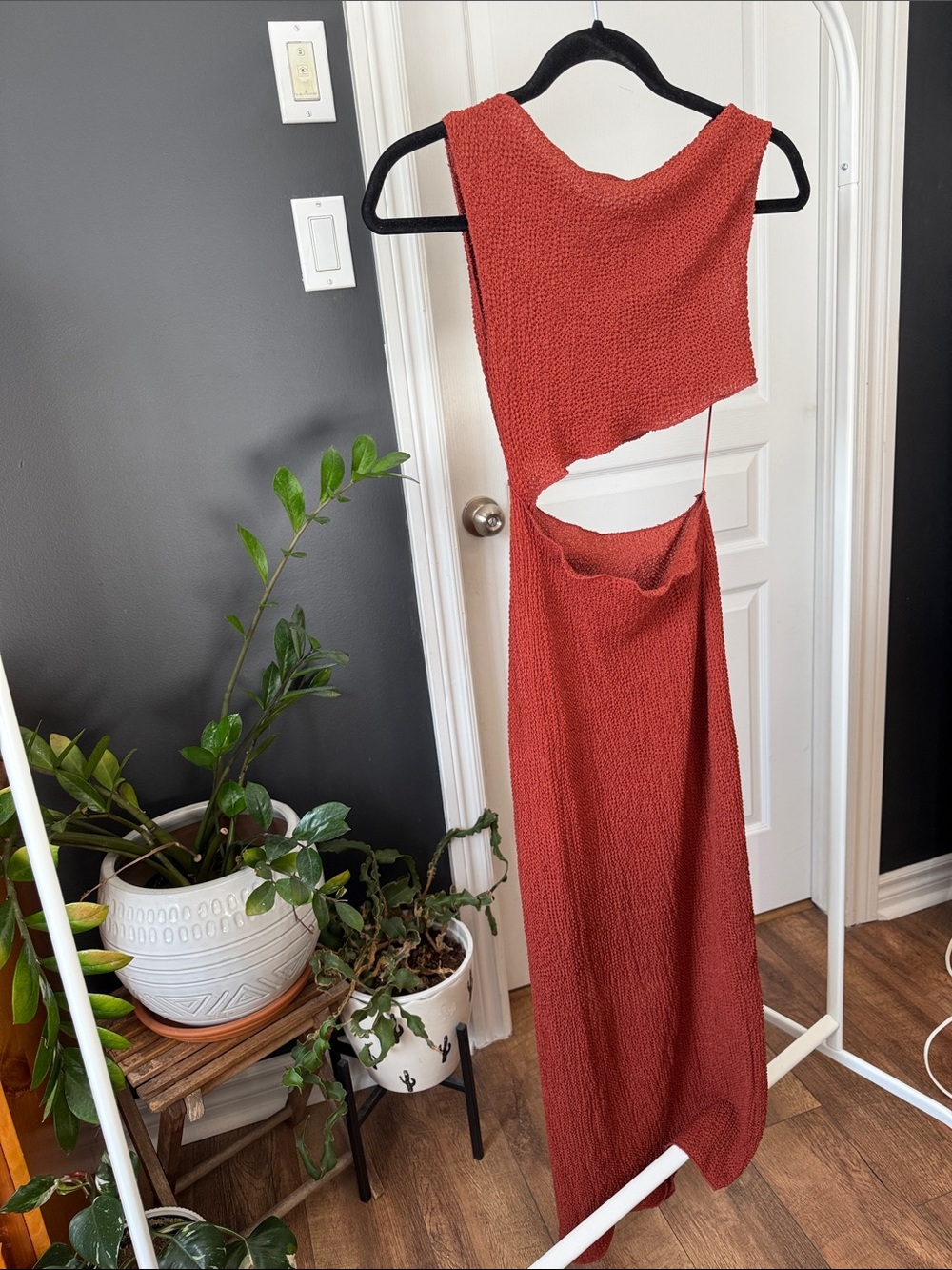 Zara Rust Textured Cutout Maxi Dress